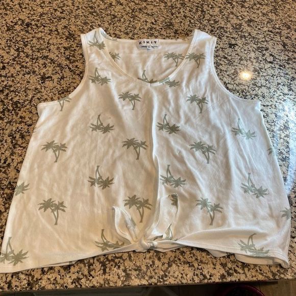 kikit Tops - Ki kit women XL tank top white ribbed palm tree tropical sleeveless summer shirt